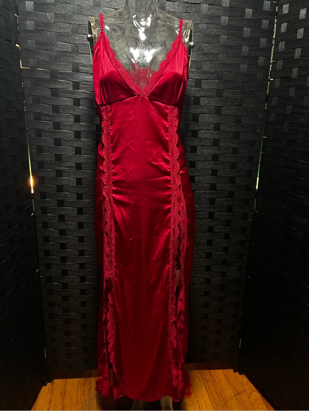 Red Lace Trim Satin Slip Dress - Women Intimates & Sleepwear